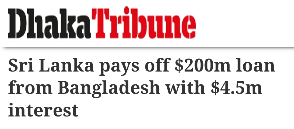 Sri Lanka pays off USD 200 million loan from Bangladesh with interest